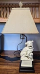 Vtg Porcelain Foo Dog Desk Lamp-brass Swing Arm & Base-hollywood Regency. Fixed Price $195.00.