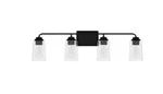 Evangeline 32.375" 4-LIGHT Matte Black Vanity W/ Clear Seeded Glass. Fixed Price $79.20.
