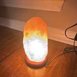 Himalayan Pink Salt Crystal Lamp W/ Wood Base, Wall Plug-in, Switch, Warm Amber. Fixed Price $15.90.