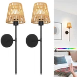 Oiyio Boho Battery Operated Wall Sconce Set Of 2 Black Rattan Rechargeable. Fixed Price $104.98.