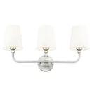 Metwet 3-LIGHT Brushed Nickel Bathroom Vanity Wall Sconce Flared White Shade. Fixed Price $34.99.