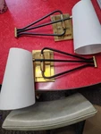2 Visual Comfort Brass Keil Swing Arm Sconce Light With Shades Used WL17399. Fixed Price $250.00.