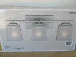 Hampton Bay Delcambre 3-LIGHT Brushed Nickel Vanity 1000037493. Fixed Price $50.00.