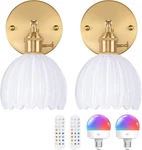 Shenmoyl Vintage Battery Operated Wall Sconce With White Tulip Glass Lampshade. Fixed Price $59.99.