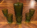 Vintage Indiana Cubist Colony Whitehall Pitcher 5 Glasses Green Avocado. Fixed Price $189.75.