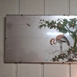 Framed Wall Mounted Rectangle Mirror Pink/green Flamingo Floral 37X17. Fixed Price $175.00.