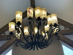 Kalco Ibiza 16-LIGHT Tiered Chandelier Bronze Finish Amber Glass Shades. Fixed Price $2300.00.