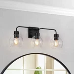 Zevni 24.5 In 3-LIGHT Modern Matte Black Bath Vanity Clear Globe Shades. Fixed Price $35.00.