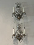 French Style Metal & Crystal Wall Sconces Pair, Silver Gold White, Medium. Fixed Price $107.50.