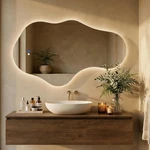 Irregular Led Bathroom Mirror With Lights, Backlit Vanity For Wall, Asymm. Fixed Price $301.83.