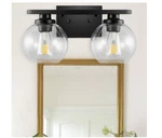 Yansun 16" 2-LIGHT Matte Black Industrial Vanity Open Globe Clear Glass Sconce. Fixed Price $24.43.