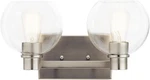 The Harmony 15.5 Inch 2 Light Vanity With Clear Glass Brushed Nickel. Fixed Price $193.99.
