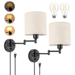 Goodate Encomli Dimmable Plug Wall Sconces, Swing Arm Lamp, Linen. Fixed Price $72.29.