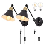 Trlife Wall Plug In, Dimmable Sconces Swing 2 Pack-knob, Black. Fixed Price $74.22.