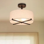 Modern 3 Light Semi Flush Mount Ceiling Fixture With Drum Fabric Shade. Fixed Price $89.99.
