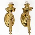 Vintage French Brass Hand Torch Wall Sconces Pair Neoclassical Empire. Fixed Price $299.99.