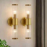Kaisite 2-PACK 17.7 In. 2-LIGHT Gold Wall Sconce W/ Cylinder Ribbed Glass Shade. Fixed Price $73.19.