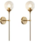 Bokt Brass Gold Wall Sconce Lighting Set Of 2 Mid Century Modern Lg Globe Amber. Fixed Price $100.00.