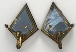 Pair Of Brass Wall Sconce Lights W/ Clear Glass Geometric Shade. Fixed Price $60.00.