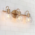 Bathroom Lights Over Mirror, Gold Fixtures With 3 Clear Glass .... Fixed Price $175.32.