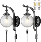 Set Of 2 Globe Glass Wall Sconces Farmhouse Plug-in Vintage Silver Rust. Fixed Price $37.95.