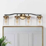 Zevni 28 In. 4-LIGHT Brass Gold Bathroom Vanity Black Clear Glass. Fixed Price $120.37.