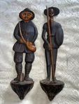 Vintage Carved Wooden Candle Wall Sconce Don Quixote Sancho Panza (0800). Fixed Price $24.00.