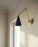 Brass Swing Arm Wall Sconce - Cone Shade Mid Century Reading Lamp. Fixed Price $114.00.