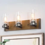 Lnc Eliora 3-LIGHT Faux Wood Bronze Vanity Sconce Brushed Grey Clear Glass. Fixed Price $62.99.