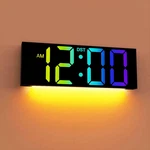 Jall 12'' Large Digital Wall Clock, Big Led Number Dispaly, Rgb Colors, Dst, Nig. Fixed Price $24.11.