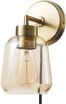 51715 1-LIGHT Plug-in Or Hardwire Wall Sconce, Matte Brass, Smoked Amber Glass. Fixed Price $96.99.