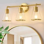Deyidn 22 In. 3-LIGHT Gold Vanity W/ Glass Shades, Dimmable For Bathroom. Fixed Price $58.39.