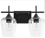 Merra 2-LIGHT Matt Black Vanity Bathroom With Clear Glass Shade. Fixed Price $29.99.