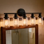 Faymart Lighting 5-LIGHT Black Bathroom Vanity Fixture Over Mirror. Fixed Price $89.32.