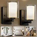 Modern Matte Black Wall Sconces With Double Glass Shade - Set Of 2. Fixed Price $68.99.