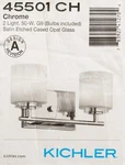 Kichler Ohara 13 In. 2-LIGHT Chrome Halogen Vanity W/ Etched Glass Shade. Fixed Price $47.49.
