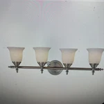 Hampton Bay 29.8 In. 4-LIGHT Brushed Nickel Vanity W/ Frosted Glass Shades. Fixed Price $87.99.