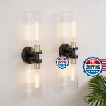 Phaosio Black And Gold Wall Sconces Set Of 2, Hardwired Bathroom Light Fixtures,. Fixed Price $73.78.