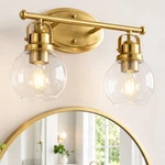 Gold Bathroom Fixtures, 2-LIGHT 14" Vanity Lights With Clear Globe Glass. Fixed Price $113.73.