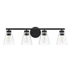 Hampton Bay Eastburn 28.13 In 4-LIGHT Matte Black Vanity With Glass Shades. Fixed Price $40.84.