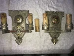 Rare Antique 2/PAIR Nickel Over Bronze Double Wall Sconce 10 " Tall Fleur De Lis. Fixed Price $450.00.