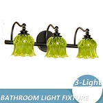 3-LIGHT Vanity Wall Sconce, Black Antique Green Crystal Glass Shade. Fixed Price $69.99.