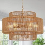 Widluth Woven Rattan Chandelier 23.5 6 Light Tier Drum Bamboo Hanging. Fixed Price $72.44.
