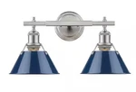 Golden Lighting Orwell Pw 2-LIGHT Pewter Bath With Navy Blue Shade. Fixed Price $109.99.