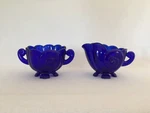 Cobalt Cambridge Glass Sea Shell Sugar & Creamer Summit Reproduction. Fixed Price $34.99.