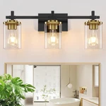 3-LIGHTS Black And Gold Bathroom Fixtures Over Mirror, Modern Brushed. Fixed Price $75.99.