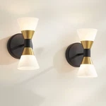 Possini Euro Domino 9 1/2"H Black Brass 2-LIGHT Wall Sconce Set Of. Fixed Price $299.98.