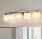 New Allen + Roth Merington 5-LIGHT Brushed Nickel Vanity (no Glass Shades). Fixed Price $32.55.