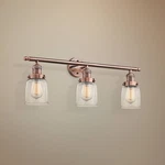 Small Bell 30" Wide Clear Glass Antique Copper Bath Light. Fixed Price $539.00.