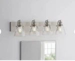 Hampton Bay Manor 33 In. 4-LIGHT Polished Nickel Industrial Bathroom Vanity. Fixed Price $65.00.
